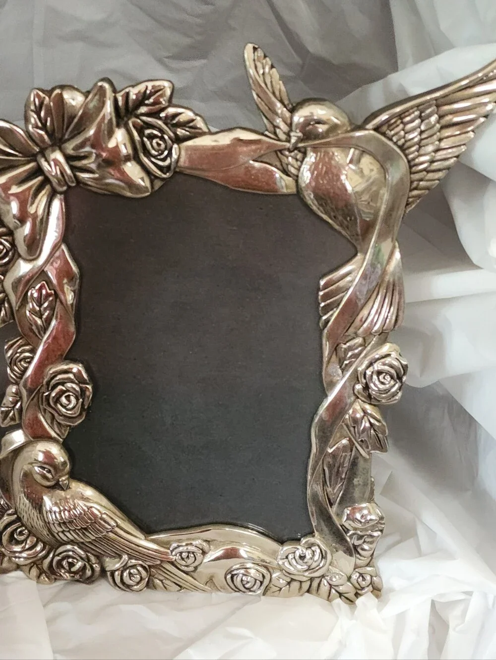 Vtg Internatl Silver Co. - Metal Bird/Rose Picture Frame - insert: 4 1/2 x 6 1/2